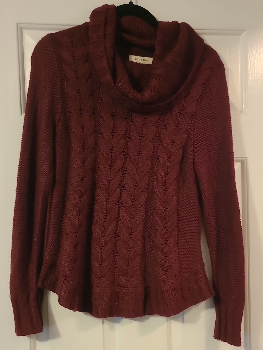 Sonoma Life + Style Burgundy Cable Knit Cowl Neck Sweater Size S